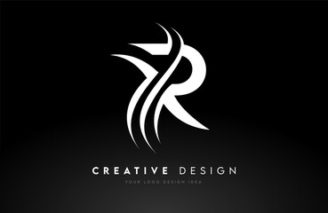 R Logo Letter Design Vector. R curved shape creative Icon with swoosh cut monogram.