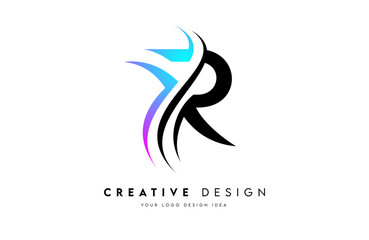 R Logo Letter Design Vector. R curved shape creative Icon with vibrant swoosh cut monogram.