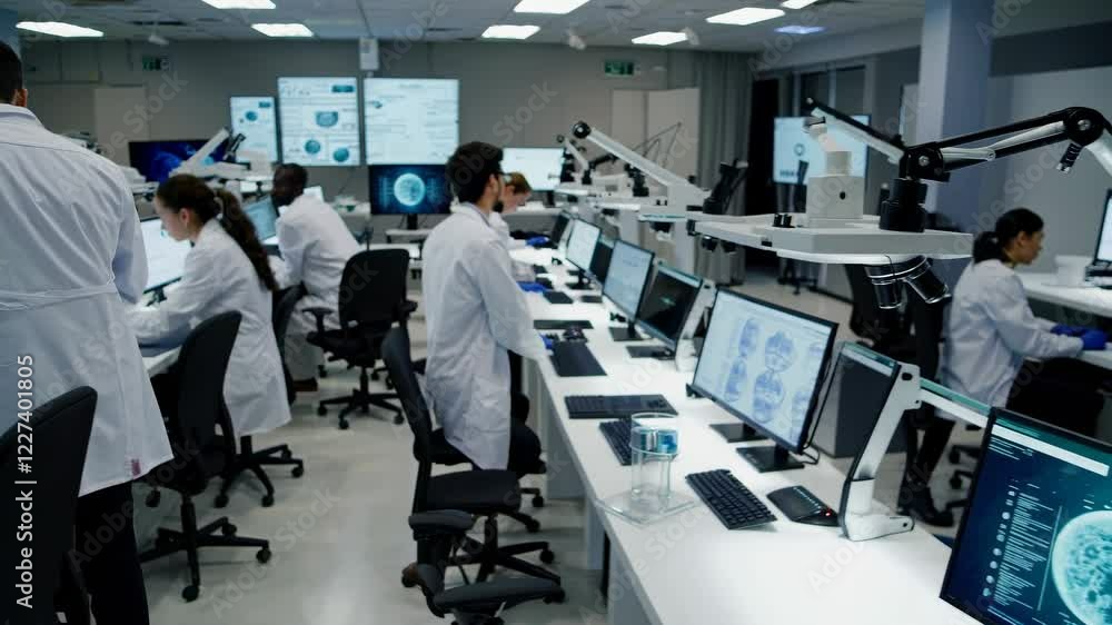 Aufkleber Research scientists work diligently in a high-tech laboratory with advanced equipment and multiple workstations