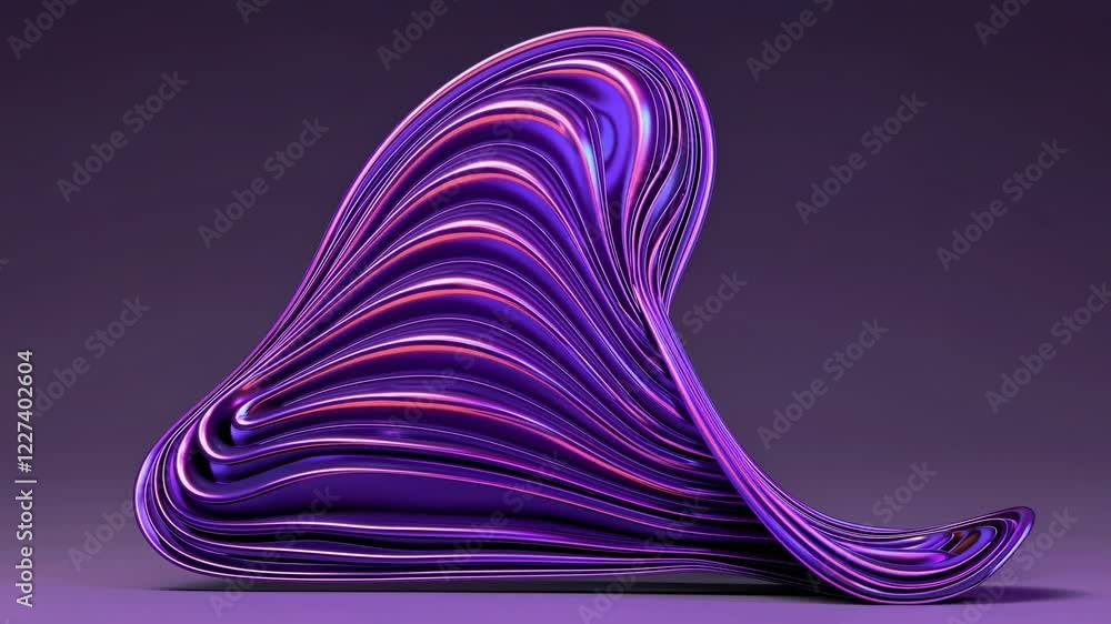Poster smooth elegant metallic golden and purple ribbon swirling and flowing on gradient background, creati