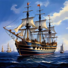 the AI Image Generator, Majestic Sailing Ship at Sunset