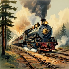 the AI Image Generator, Vintage Steam Train Traveling Through