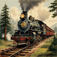 Naklejka premium the AI Image Generator, Vintage Steam Train Traveling Through