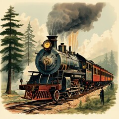 Obraz premium the AI Image Generator, Vintage Steam Train Traveling Through