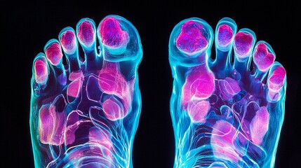 Feet, medical scan, circulatory system, dark background, healthcare