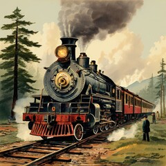 the AI Image Generator, Vintage Steam Train Traveling Through
