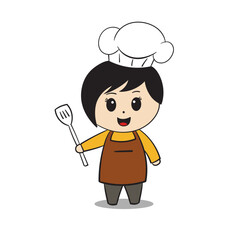 vector Beautiful girl holding spatula for cooking