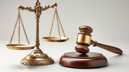 Scales of justice and gavel representing legal authority and court proceedings