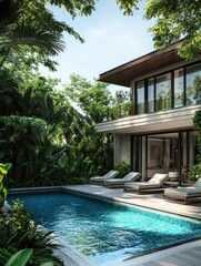 Fototapeta premium House with Pool Yard