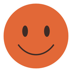 Happy face design with bright orange circle and dark oval eyes conveying positivity, joy, and friendliness. Ideal for happiness, optimism, communication, mood, mental health, branding fun themes