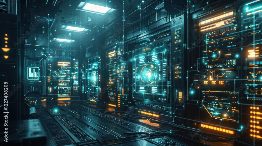 Aufkleber futuristic digital corridor with glowing interfaces and data streams in a high-tech environment
