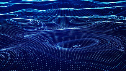 Abstract Cyber Big Data Flow Particles. Big Data Flow And Artificial Intelligence With Lines And A Grid Wave Pattern Ideal For Data Analytics And Technology Concepts.