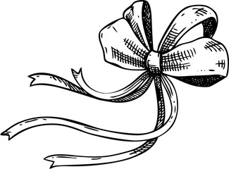 Coquette bow sketch. Rococo design elements Vintage baroque Victorian ribbon. Japanese-style hand-drawn illustration. NOT AI generated