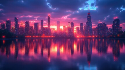 Obraz premium Cityscape at Sunset: A Stunning Reflection