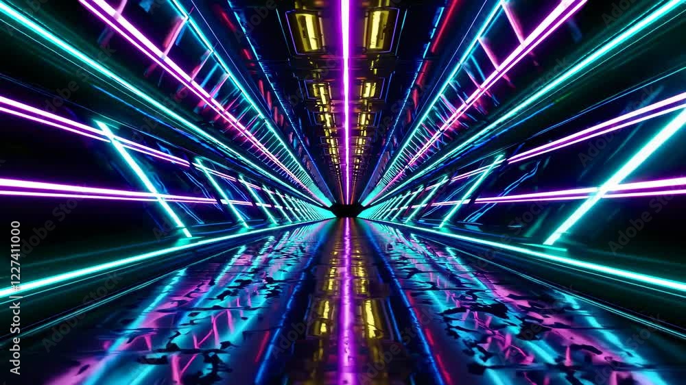 Aufkleber vibrant neon tunnel creates mesmerizing visual experience in futuristic setting