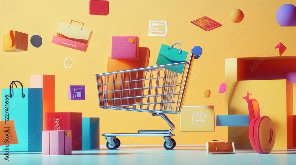 Poster a visual representation of online shopping in the digital age shows a consumer adding items to their