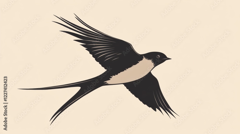 Aufkleber Swallow bird in flight showcasing graceful wings and distinct body shape over a light background. Generative AI