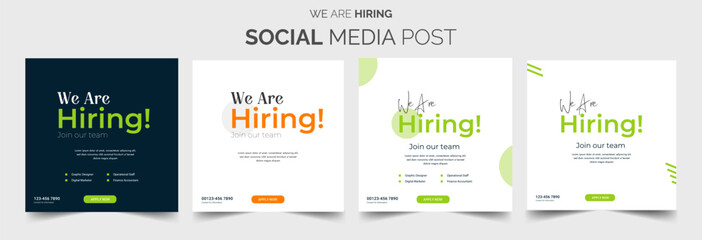 We are hiring job vacancy social media post banner design template with red color. We are hiring job vacancy square web banner design. Employee vacancy announcement. Illustration isolated