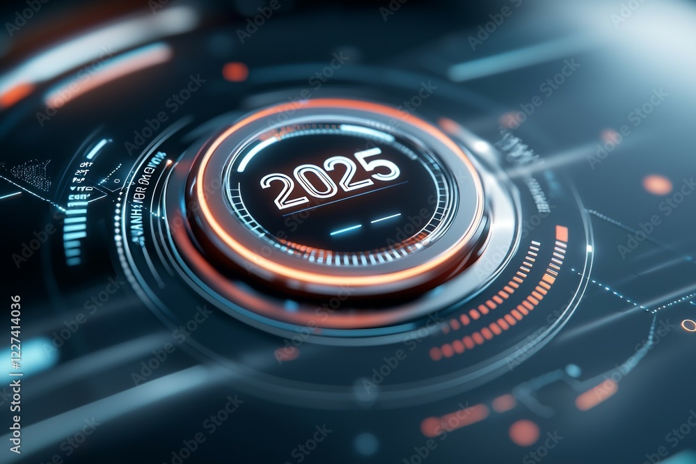 Aufkleber futuristic 2025 digital interface with glowing elements and high-tech design