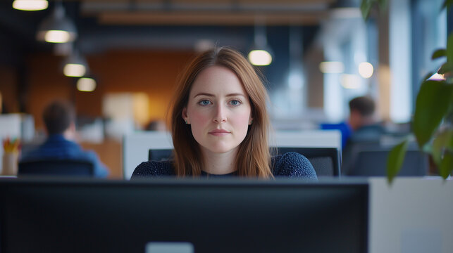 Focused Developer at Dual Monitors in Modern Office Space