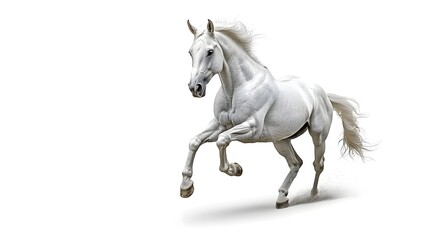 Obraz premium Powerful White Horse Galloping in Mid Motion on Clean Background