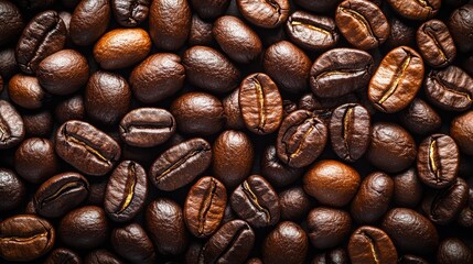 Obraz premium Rich and Dark Roasted Coffee Beans Textured Background Close-up Detailed View Perfect for Coffee lovers and Food Bloggers