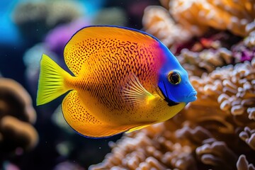 A vivid underwater rendezvous of marine life and coral architecture, captured in HD, showcasing the vibrant colors of tropical fish swimming amidst intricately designed coral reefs