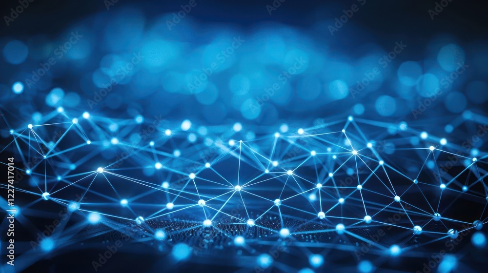 Poster abstract blue network of glowing dots and lines representing digital connections and technology