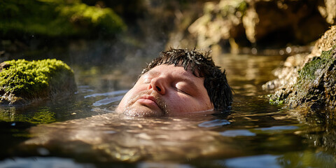 Man Floating in Natural Spring Water