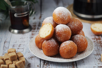 Quarkbelllchen, traditional German dessert made of cotton cheese and dough	