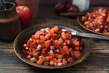 A bowl with traditional Rosolli salad, Finnish cuisine