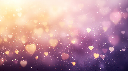Dreamy Valentine's Day background with glowing heart-shaped bokeh, warm golden and pink hues, sparkling particles, soft focus, romantic ambiance, perfect for Valentine's Day marketing,social media ads