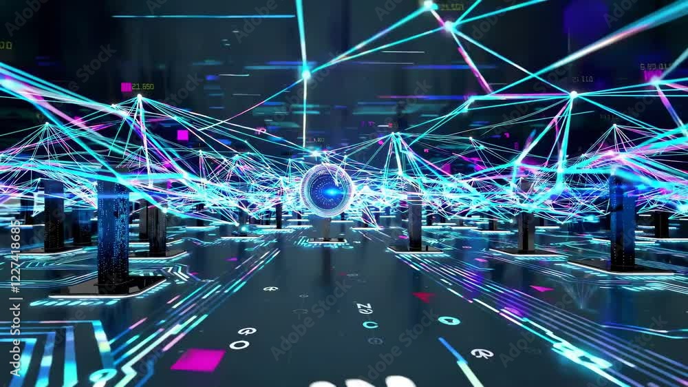 Leinwandbilder exploring futuristic technology with vibrant network visualizations in a digital environment