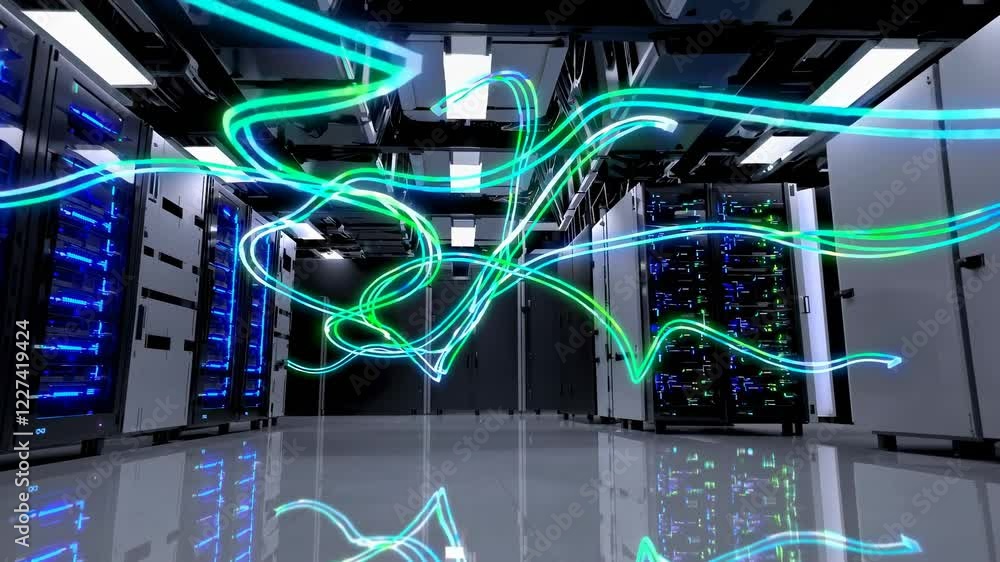 Leinwandbilder Advanced technology in data center with vibrant light trails showcasing network activity