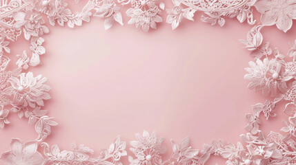 Romantic Floral Lace Border on Pastel Pink Background