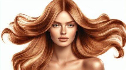 Fototapeta premium Close-up of a person with long, wavy brown hair