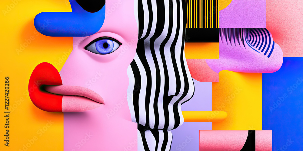 Aufkleber abstract composition with fragmented facial features and geometric forms