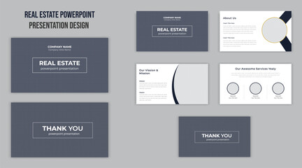 Powerpoint presentation templates set for business and real estate. Use for keynote presentation, brochure design, website slider, landing page, annual report, company profile, social media banner