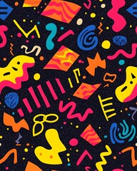 Obraz premium Vibrant Seamless Pattern with Playful Geometric Motifs in Neon Colors