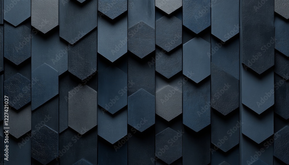 Poster abstract background, geometric pattern of blue gray hexagons with soft focus 3d render