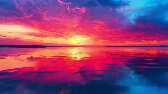 Vivid Sunset Over Calm Ocean &ndash; Aerial Time-lapse Scene - made with Generative AI