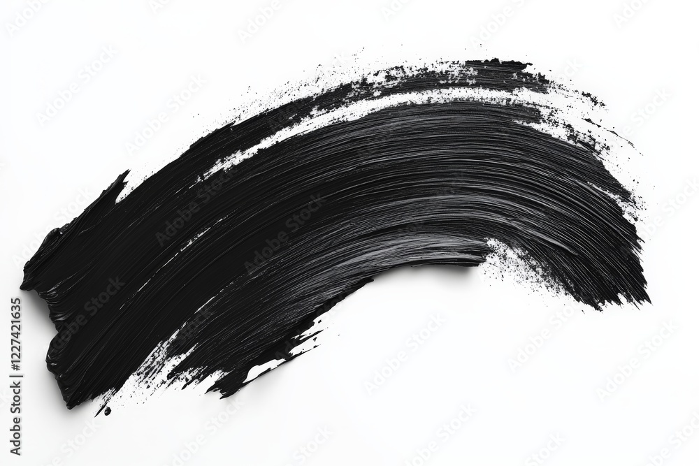Poster bold black paint stroke on a white background showing texture and movement in a creative workspace