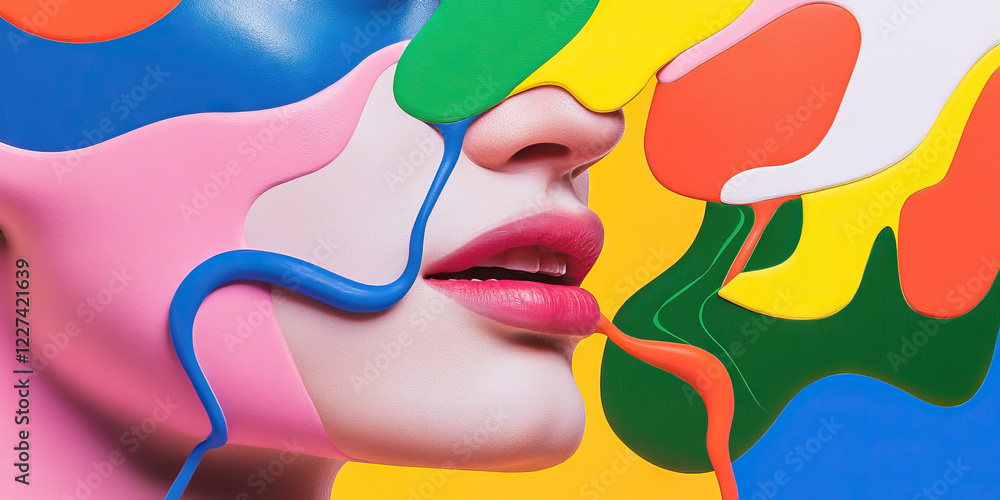 Poster abstract portrait with multicolored paint forms