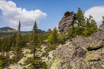 Remnants pillars, Mount Zelenaya. Sheregesh, Russia