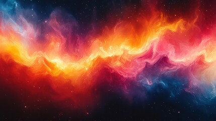 Naklejka premium Cosmic Nebula: Fiery Hues of a Celestial Dance
