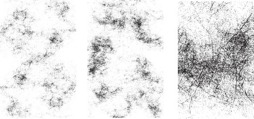 Overlay textures set stamp with grunge effect. Old damage Dirty grainy. Set of different distressed black grain texture. Set of the vector grunge textures isolated on white background.