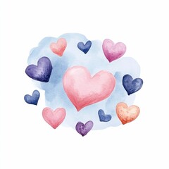 Obraz premium Watercolor chat bubble button with a soft outline and tiny doodled hearts painted in warm pastel hues of pink blue and purple Elegant minimalist