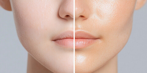 Comparison of Matte and Dewy Skin Textures on a Woman's Face