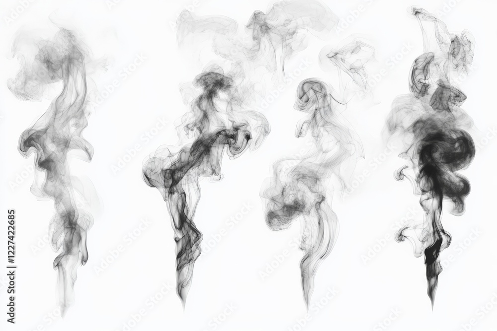 Poster Artistic representation of swirling smoke patterns in monochrome against a light background