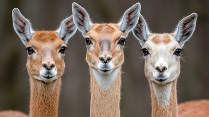 Obraz premium Three graceful gazelles, close-up portrait, wildlife reserve, blurred background